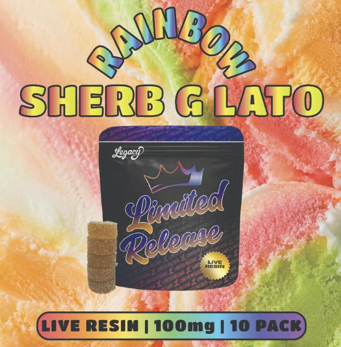Legacy 100mg Live Rosin Gummies - Rainbow Sherb G Lato 10 x
