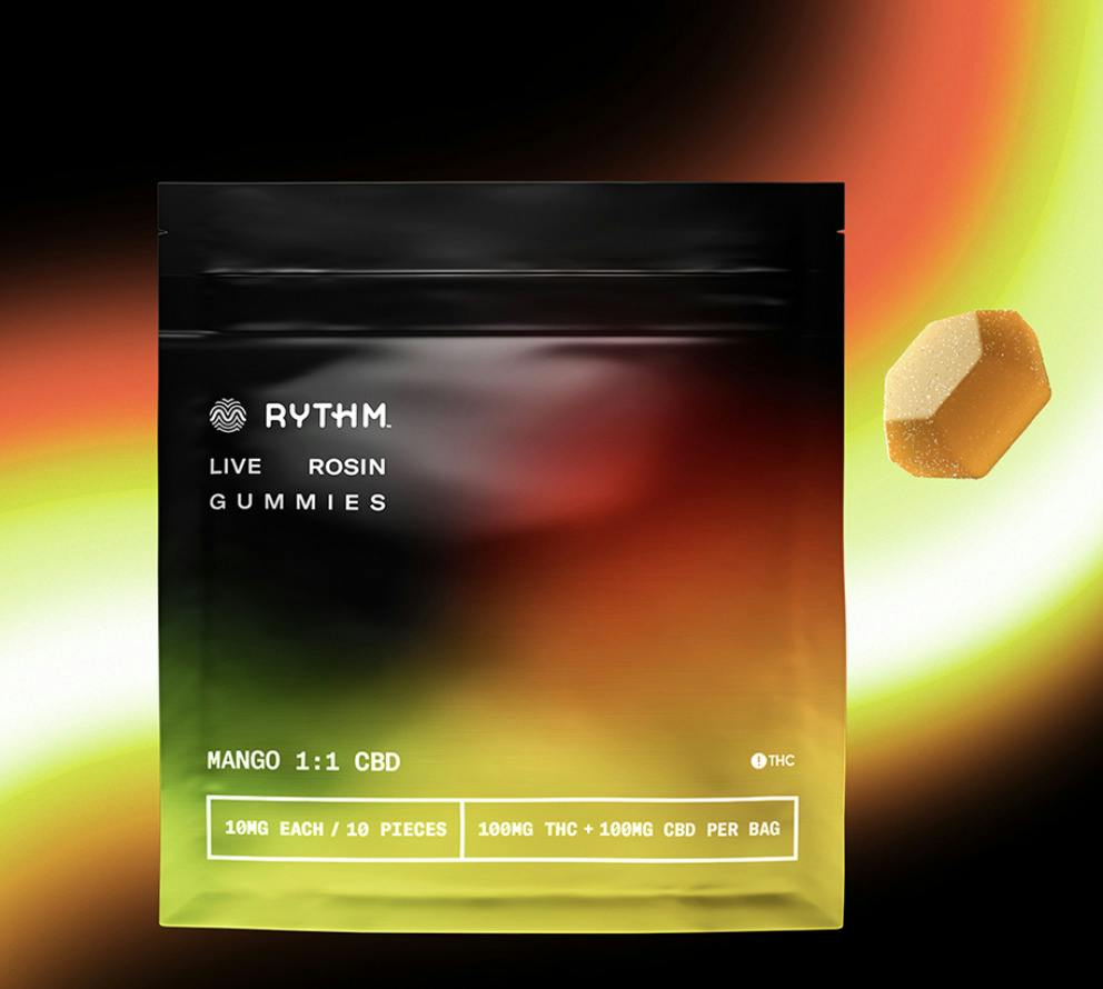 Rythm 100mg 1:1 THC:CBD Solventless Live Rosin Gummies - Mango 10 x