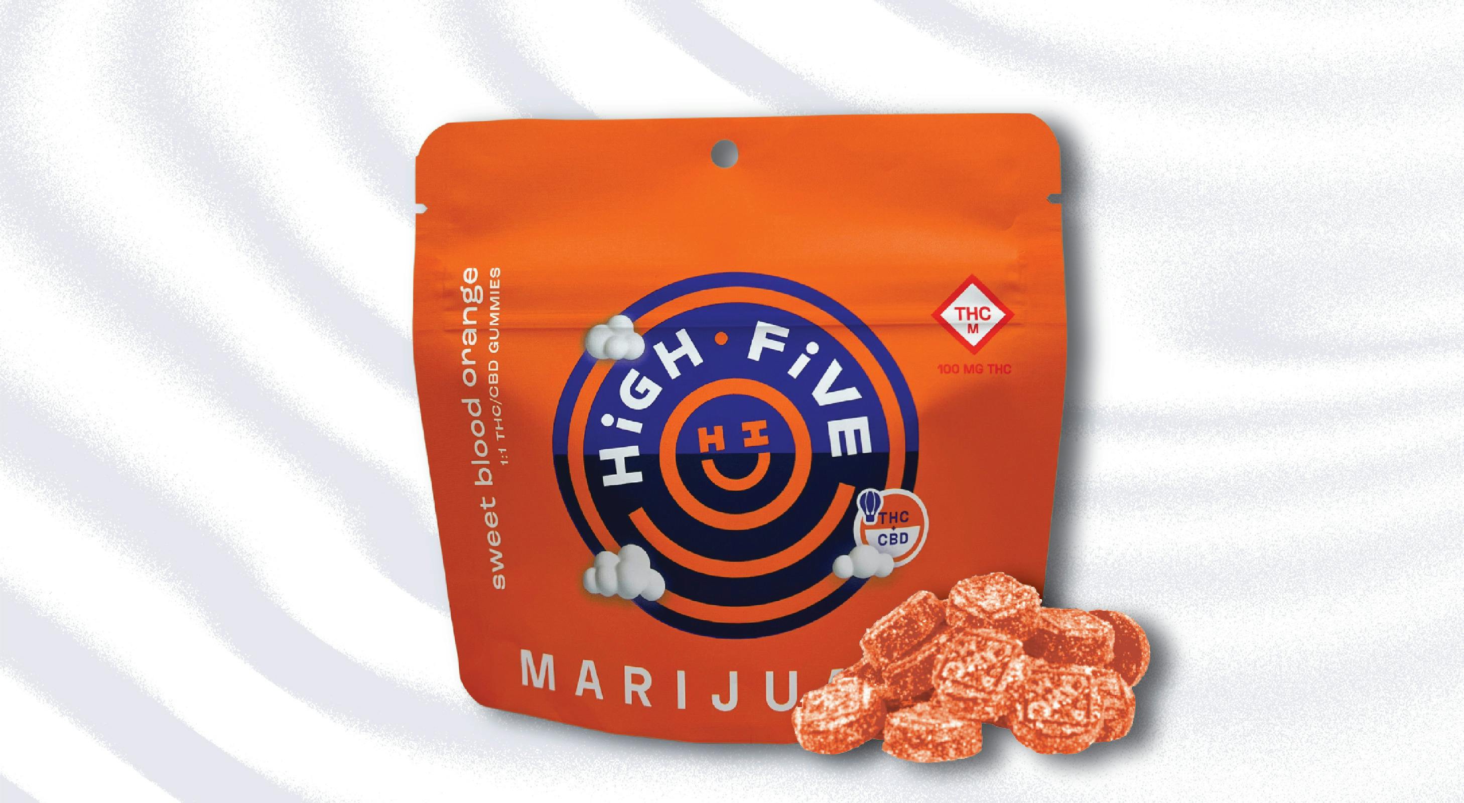 High Five: Gummies | Sweet Blood Orange 1:1 | 100mg THC : 100mg CBD | 20pk