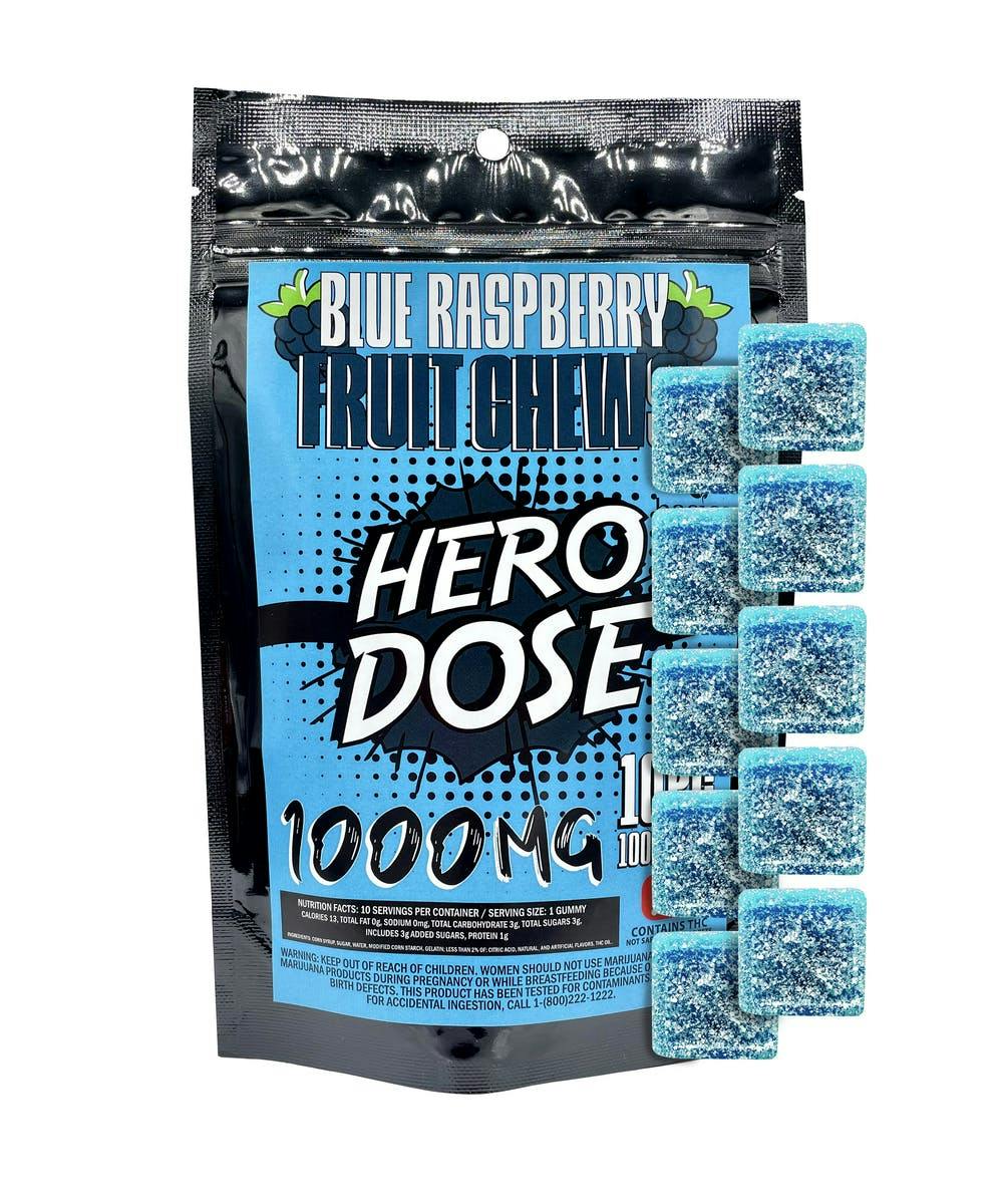 1000MG Fruit Chews Hero Dose by CANNA BASICS - 10 PIECES - BLUE RASBERRY