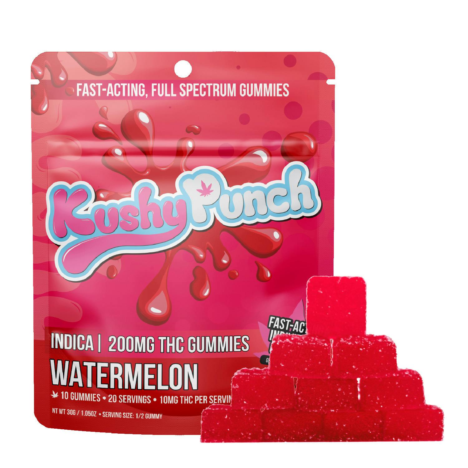 Kushy Punch Indica Watermelon Individual Gummies 200mg Rec