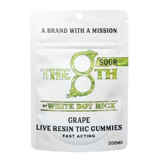 The 8th By White Boy Rick Sour Grape Fast-Acting Live Resin Gummies 200mg Rec