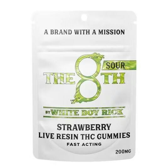 The 8th By White Boy Rick Sour Strawberry Fast-Acting Live Resin Gummies 200mg Rec