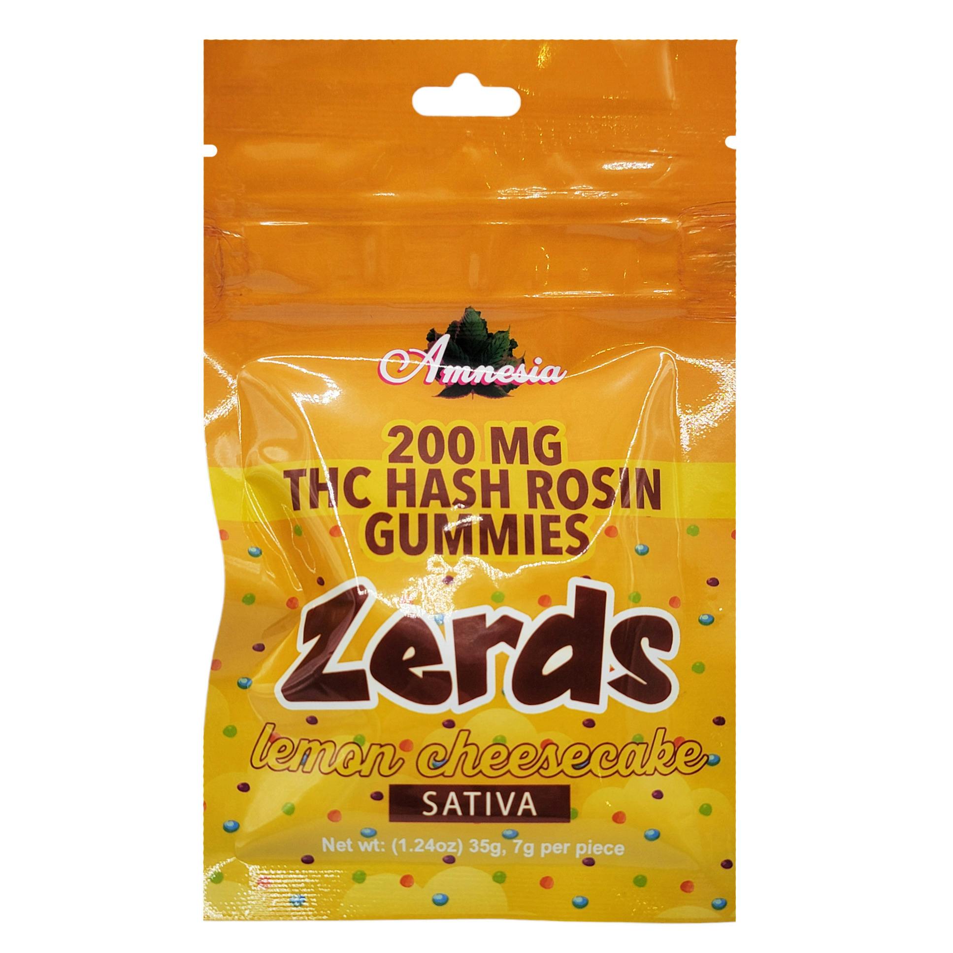 Amnesia Zerds Lemon Cheesecake Hash Rosin Gummies 200mg Rec