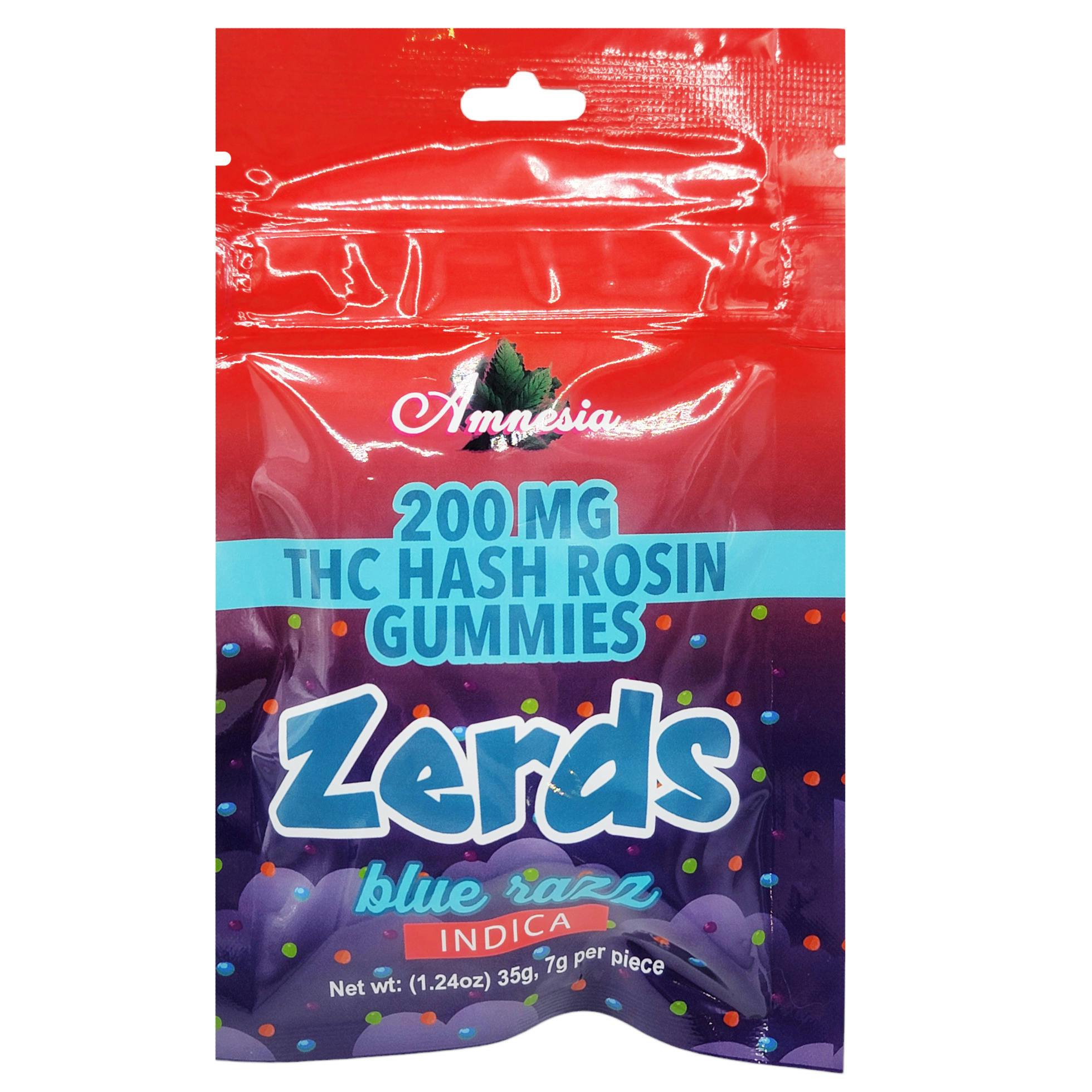 Amnesia Zerds Blue Razz Hash Rosin Gummies 200mg Rec