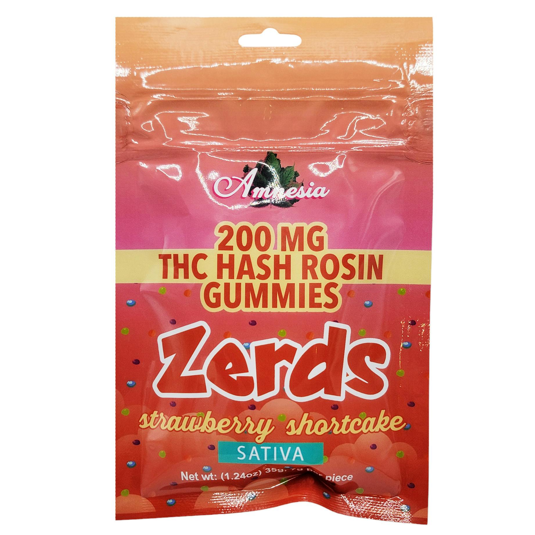 Amnesia Zerds Strawberry Shortcake Hash Rosin Gummies 200mg Rec