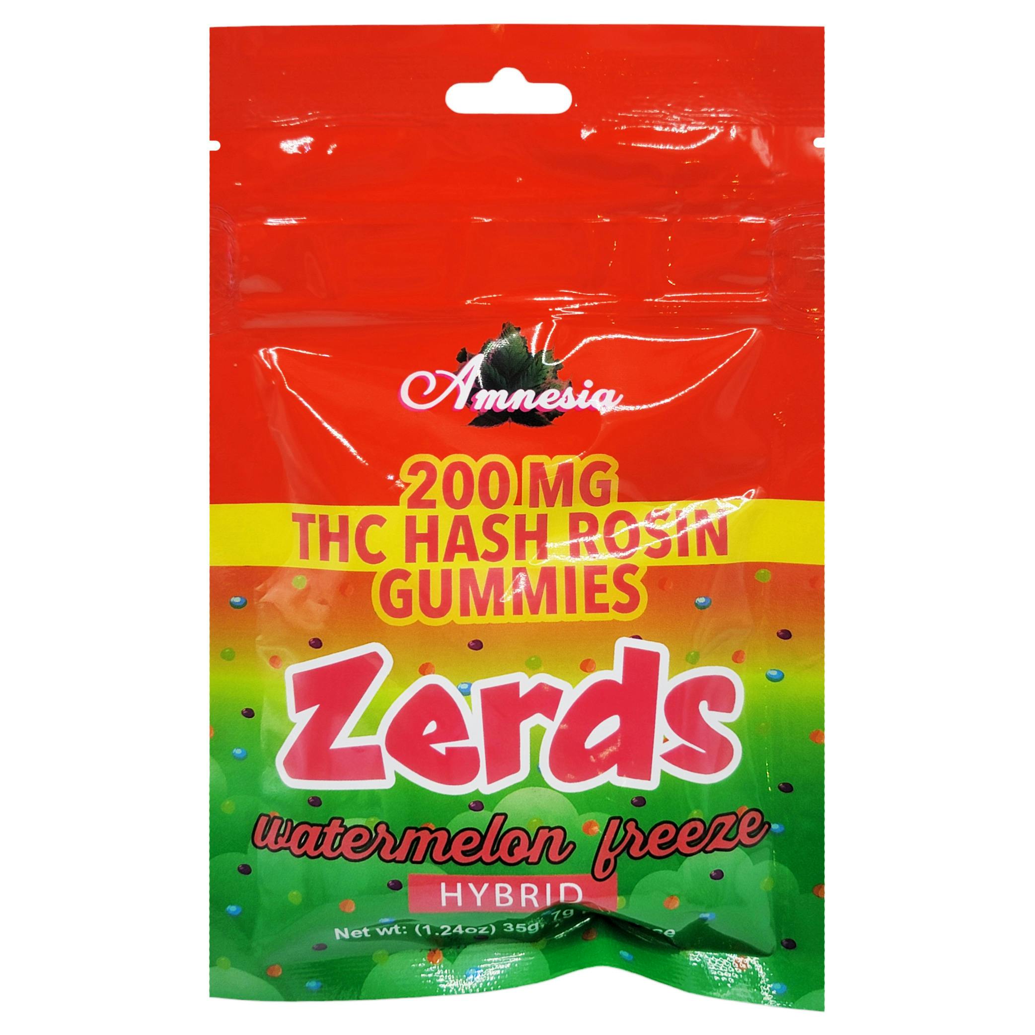 Amnesia Zerds Watermelon Freeze Hash Rosin Gummies 200mg Rec