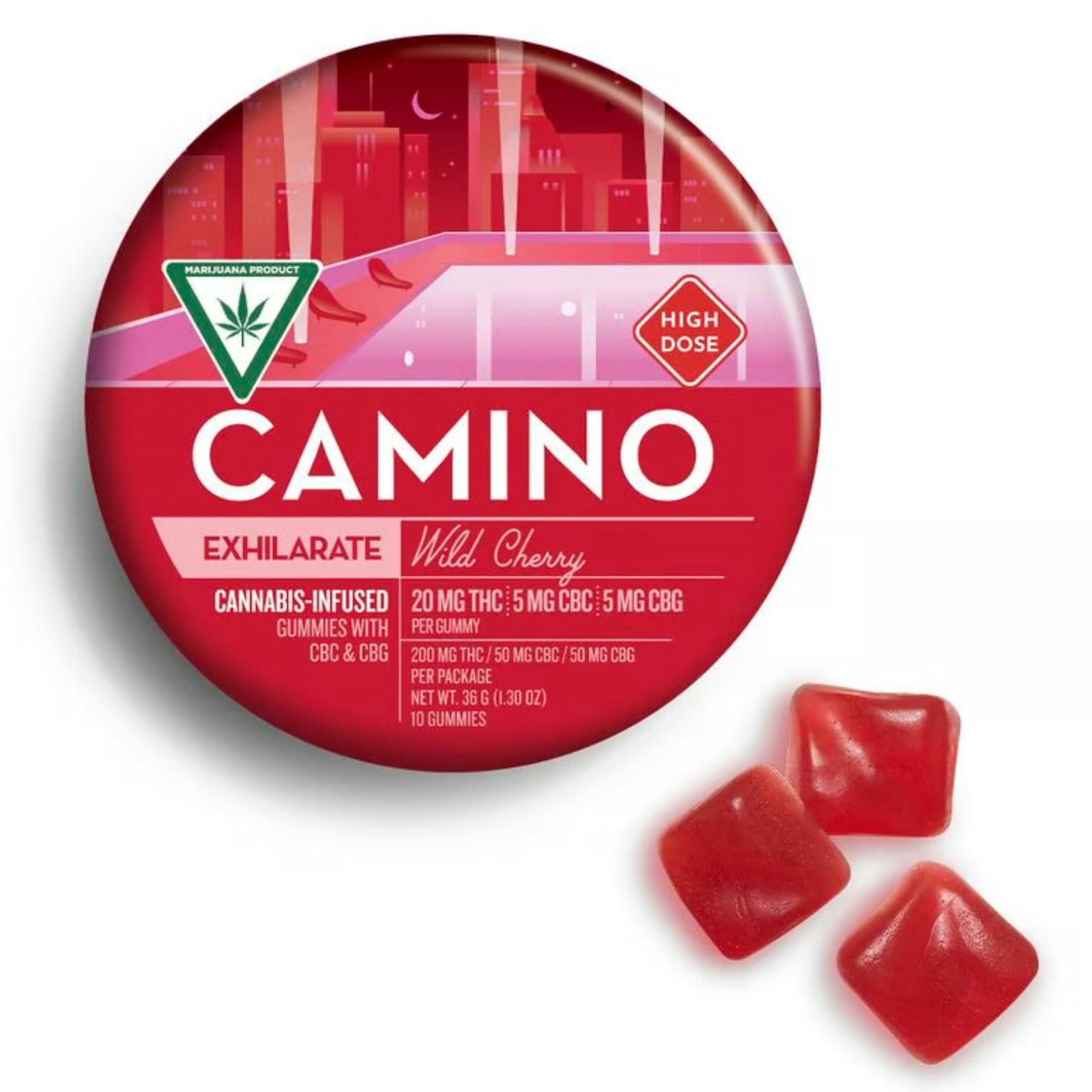 Camino Wild Cherry Exhilarate 2:1:1 200mg THC/50mg CBG/50mg CBC Gummies Rec
