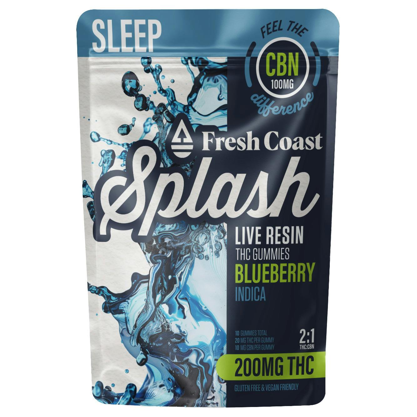 Fresh Coast Splash Blueberry 2:1 THC/CBN Live Resin Gummies 200mg Rec