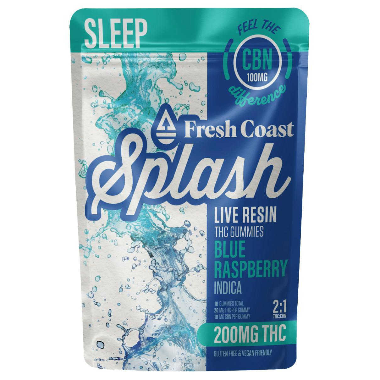 Fresh Coast Splash Blue Raspberry 2:1 THC/CBN Live Resin Gummies 200mg Rec