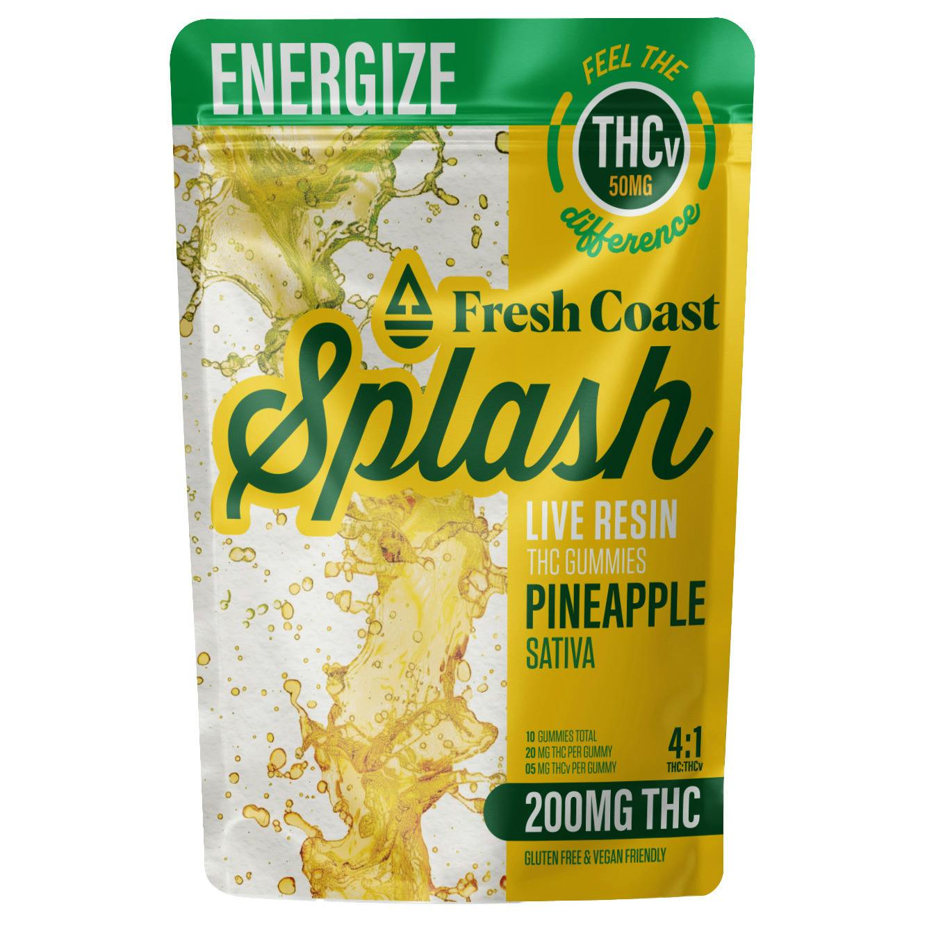 Fresh Coast Splash Pineapple 4:1 THC/THCv Live Resin Gummies 200mg Rec