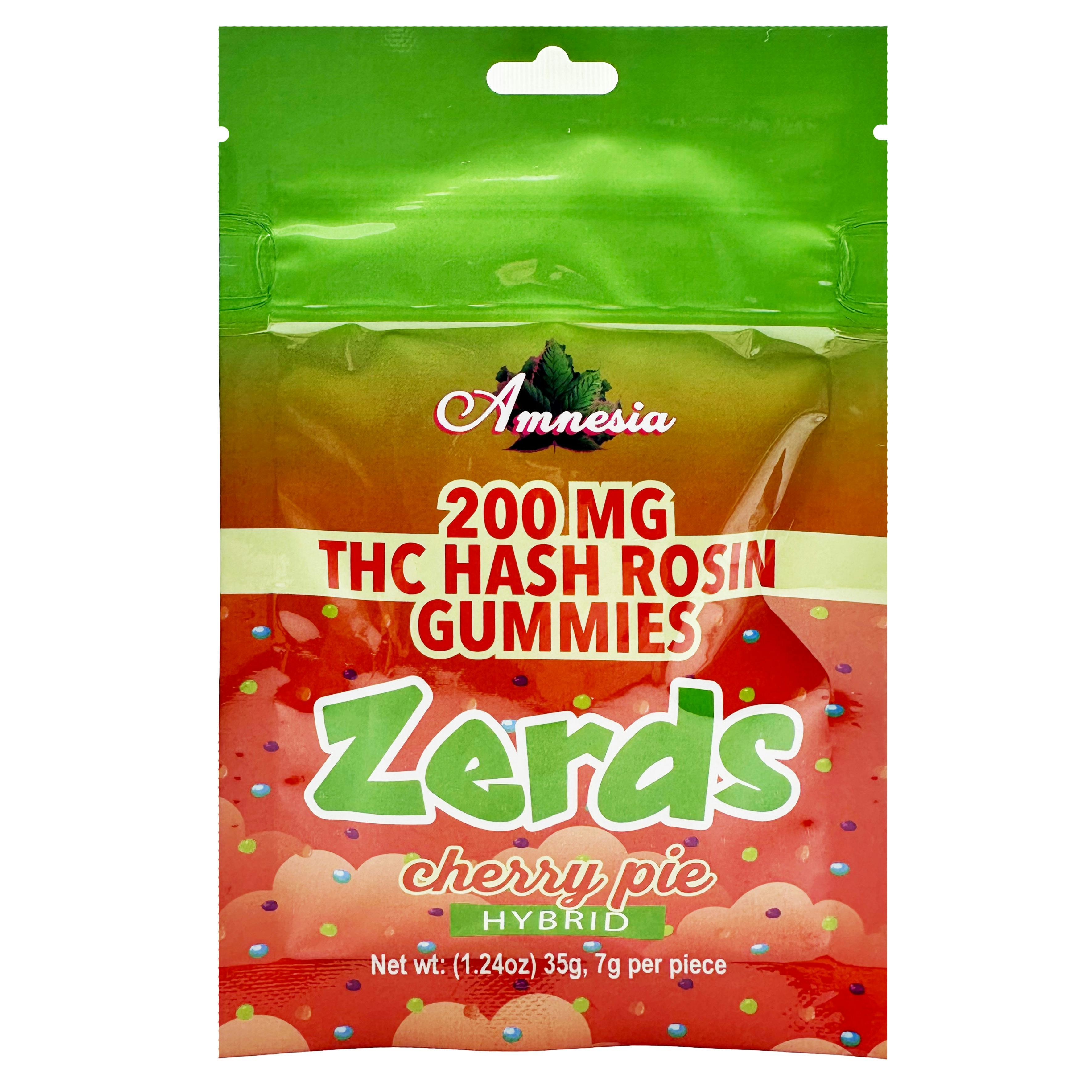 Amnesia Zerds Cherry Pie Hash Rosin Gummies 200mg Rec