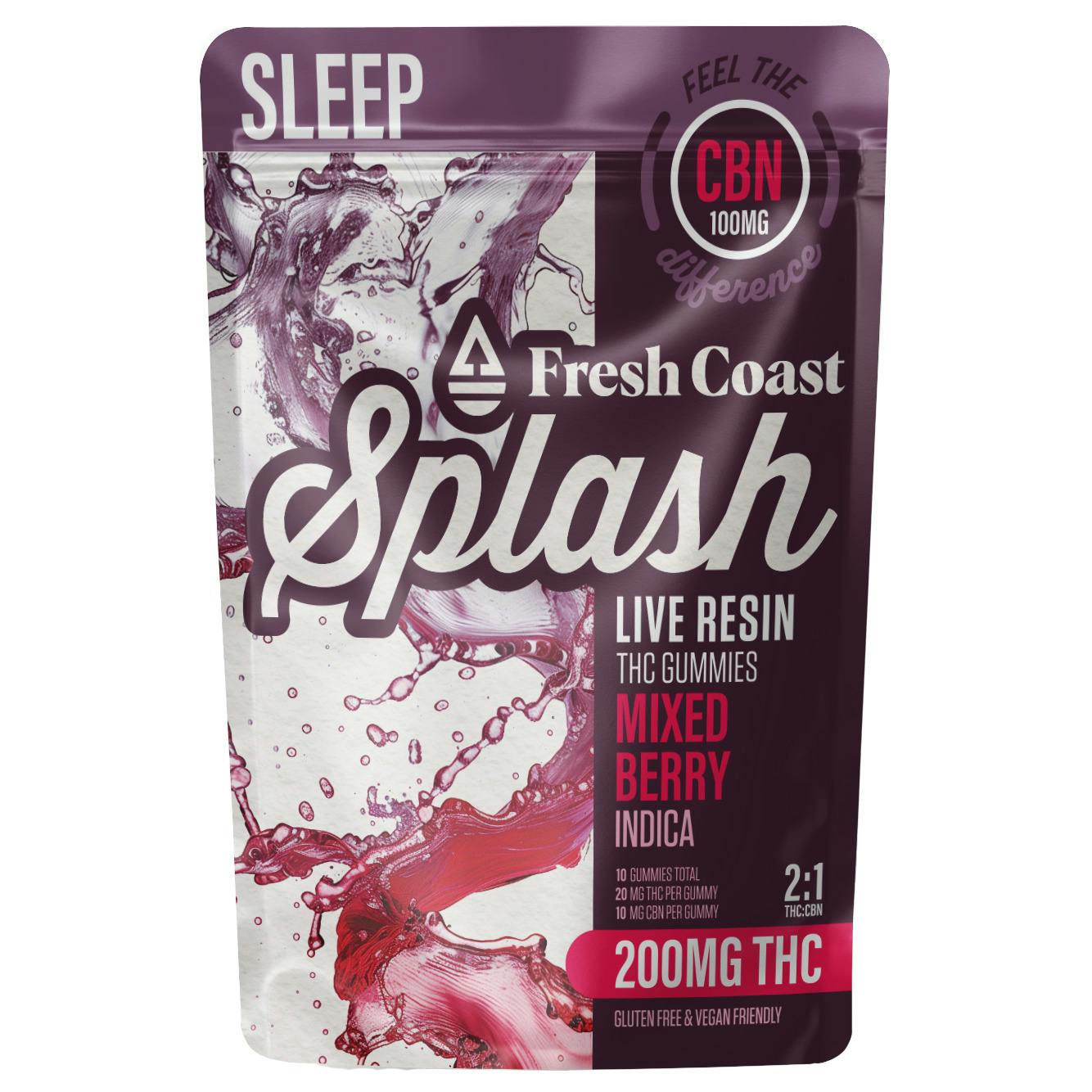 Fresh Coast Splash Mixed Berry 2:1 THC/CBN Live Resin Gummies 200mg Rec