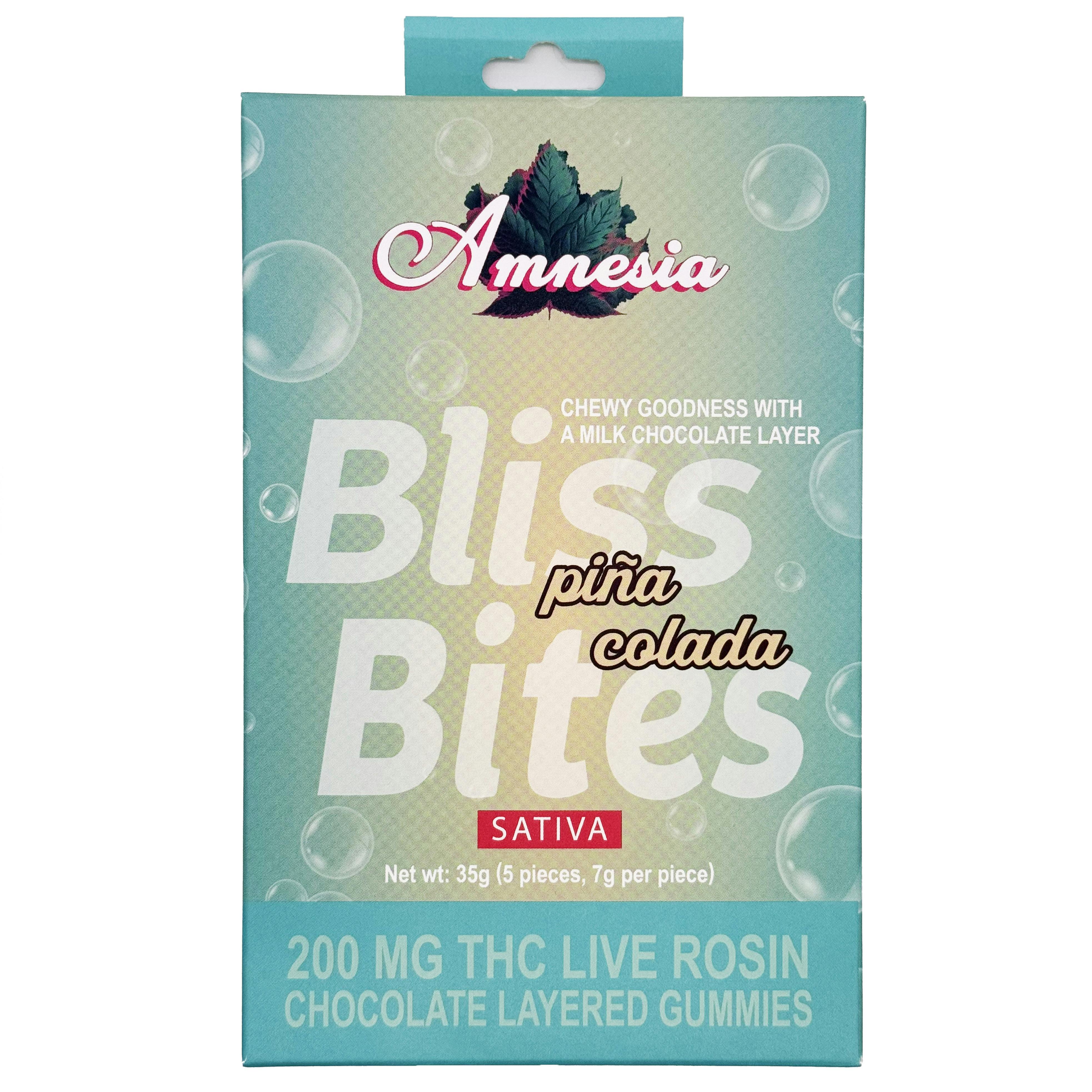 Amnesia Bliss Bites Pina Colada Live Rosin Chocolate Gummies 200mg Rec