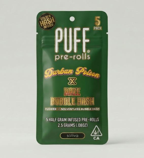 Durban Poison x Haze Bubble Hash Infused Preroll - 2.5 g - 5 Pack