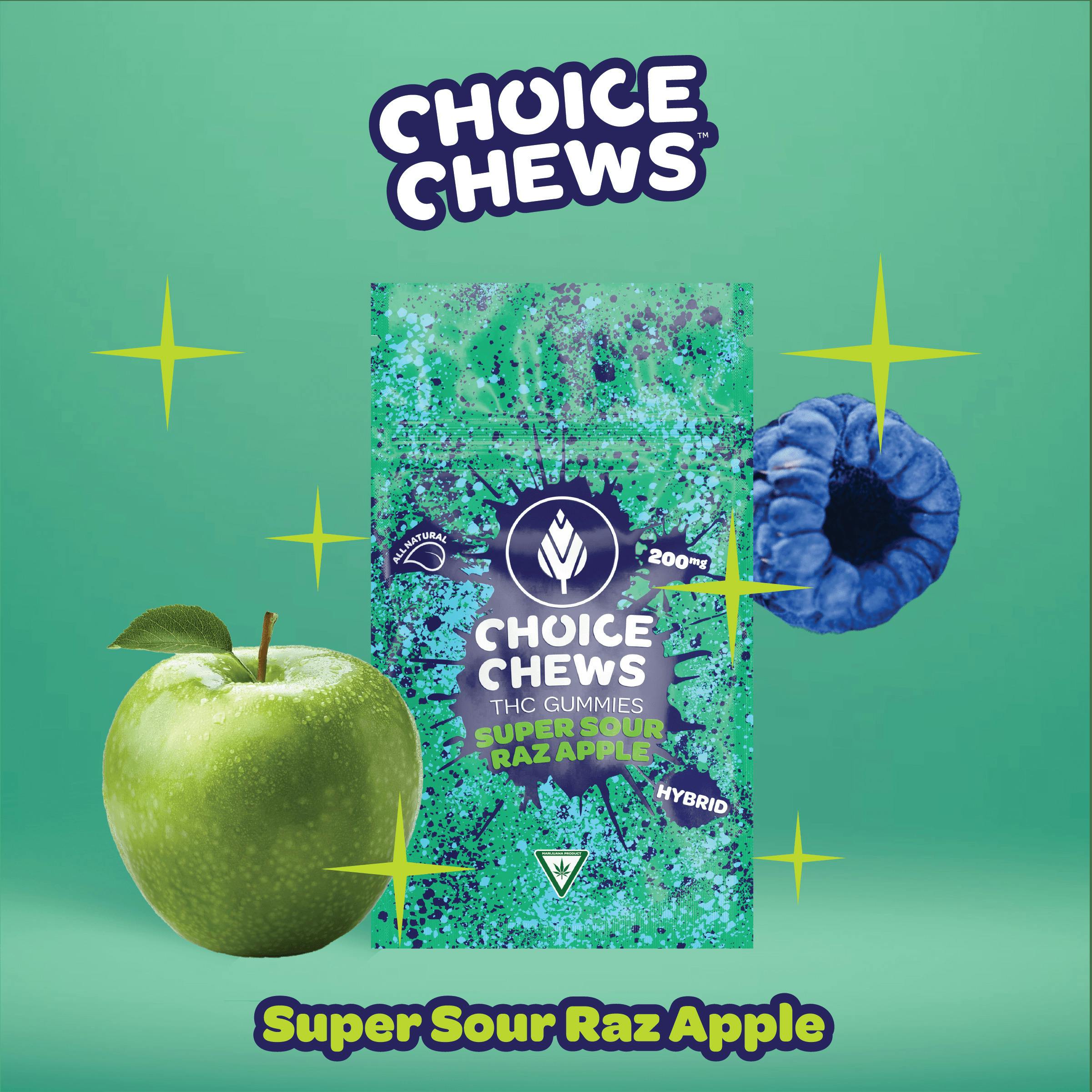Choice | Super Sour Raz Apple | 200mg | Gummies