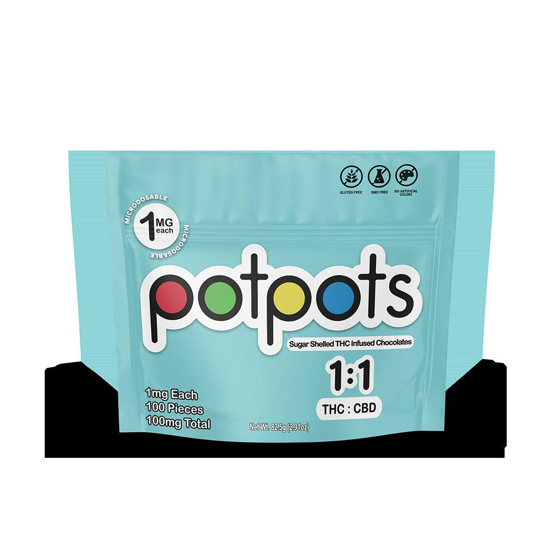 PotPots | Milk Chocolate Candies | 1:1 THC:CBN 100mg (100x1mg) | Edibles