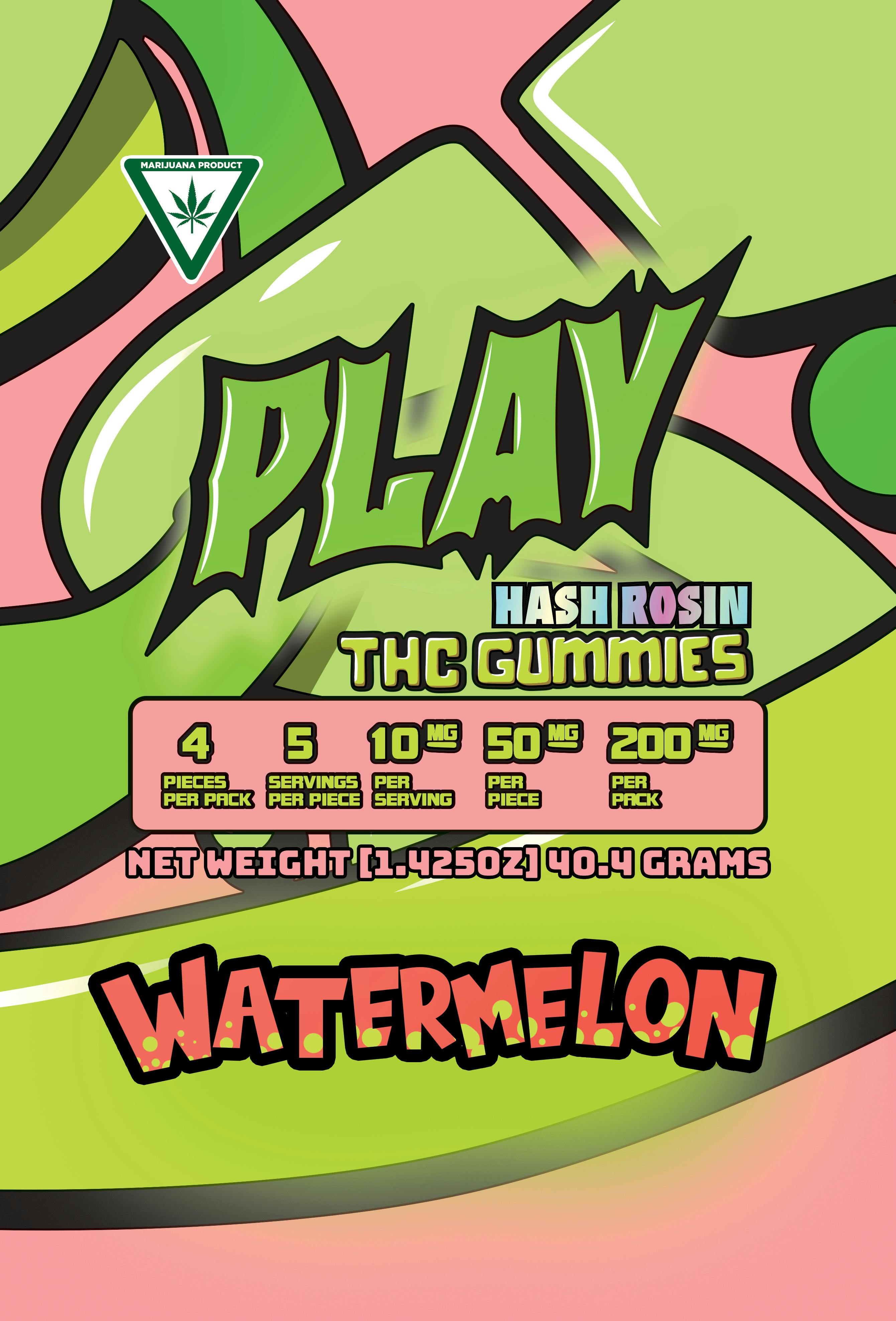 Play | Watermelon | 200mg | Live Rosin Gummies