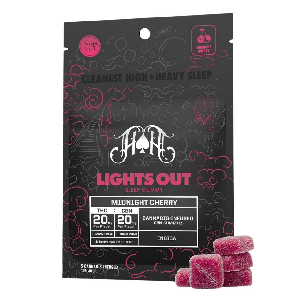 Midnight Cherry | Indica - Lights Out Gummies - 100mg THC | 100mg CBN 5pk by Heavy Hitters