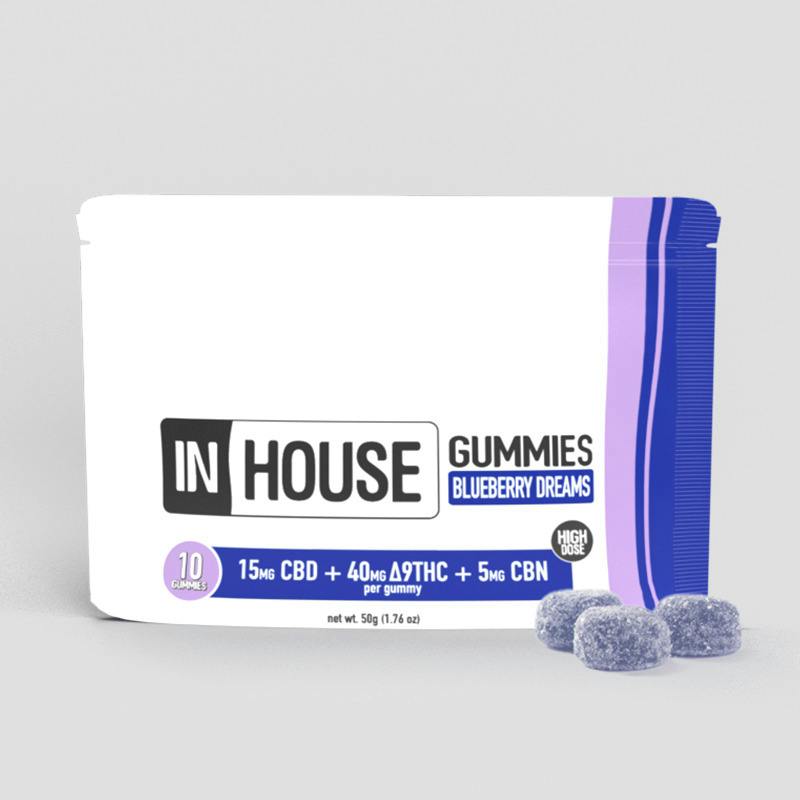 IN HOUSE Blueberry Dream Fast Acting 8:3:1 THC:CBD:CBN Gummies 400mg (10pk)