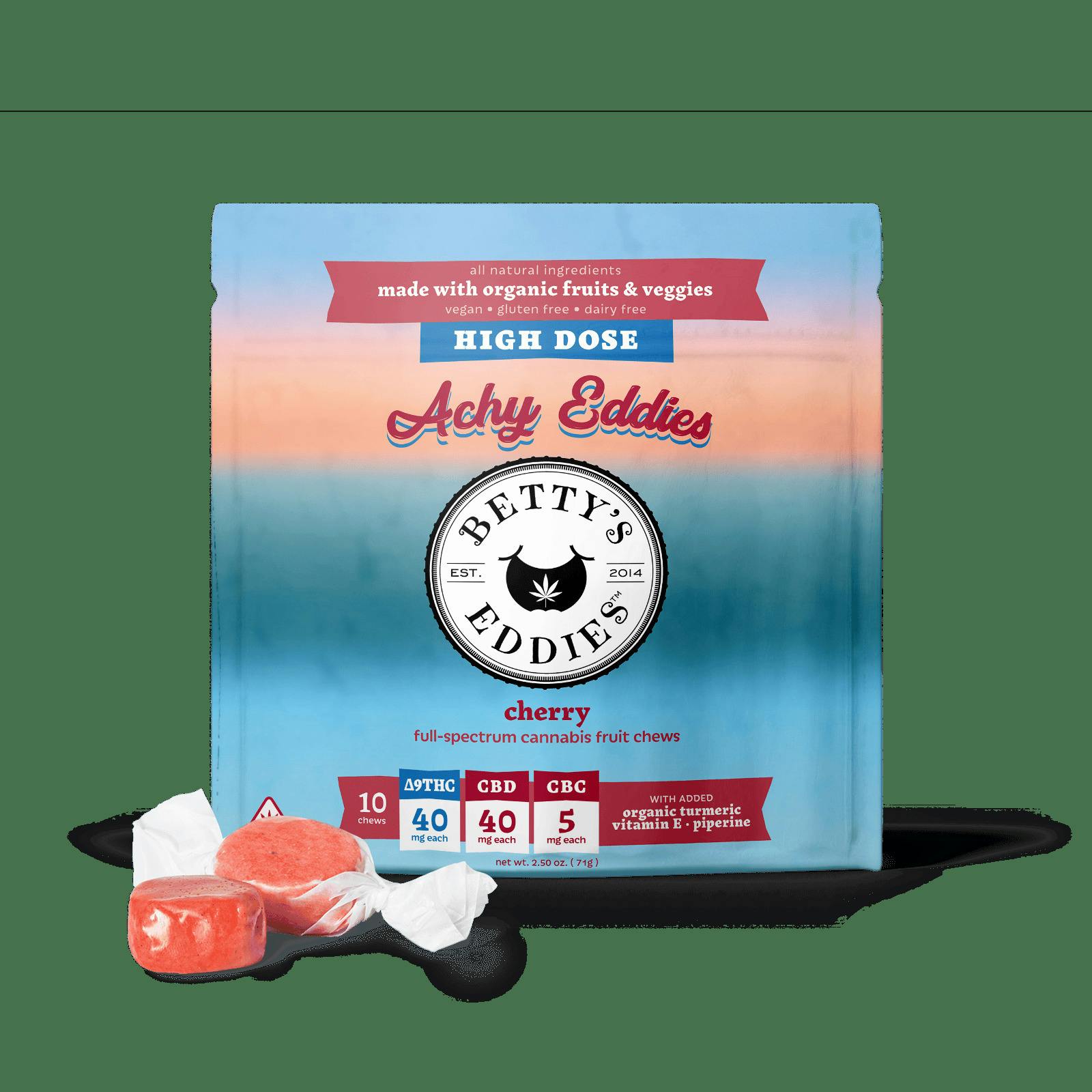 BETTY'S EDDIES Achy Eddies Cherry 4:4:0.5 THC:CBD:CBC Chews 400mg (10pk)