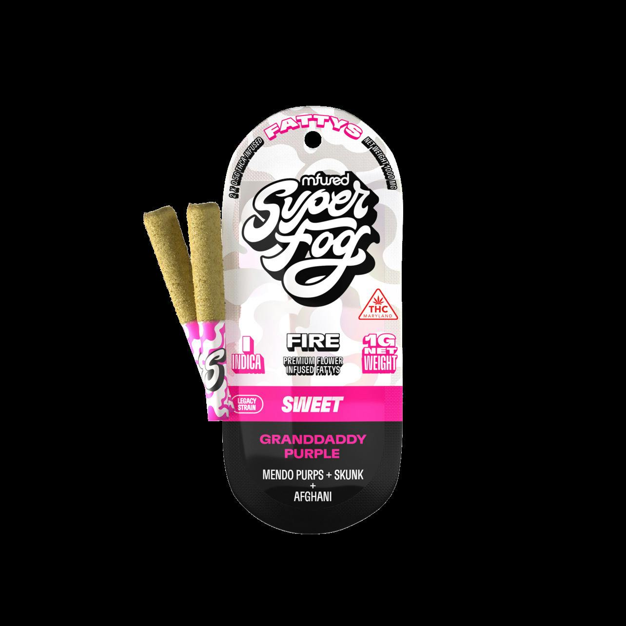 MFUSED Fire Fattys Granddaddy Purple Infused Pre-Rolls 1g (2pk) at Mary & Main: A Cannabis Dispensary