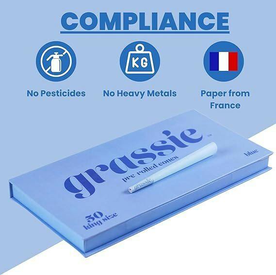 Grassie Pre-roll Cones - King Size 50pck - Blue at Dazed Cannabis – Syracuse