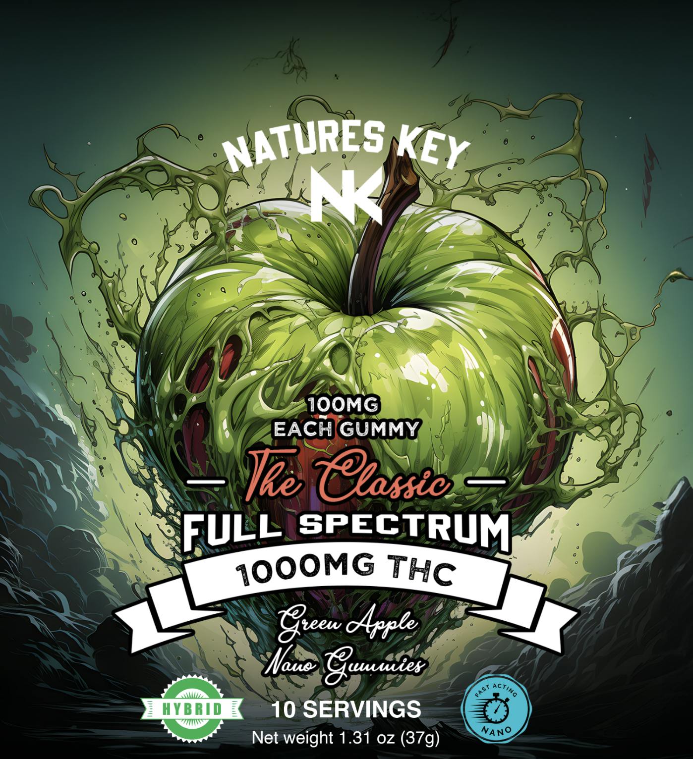 1000mg Nano THC Green Apple Gummies - 10pc