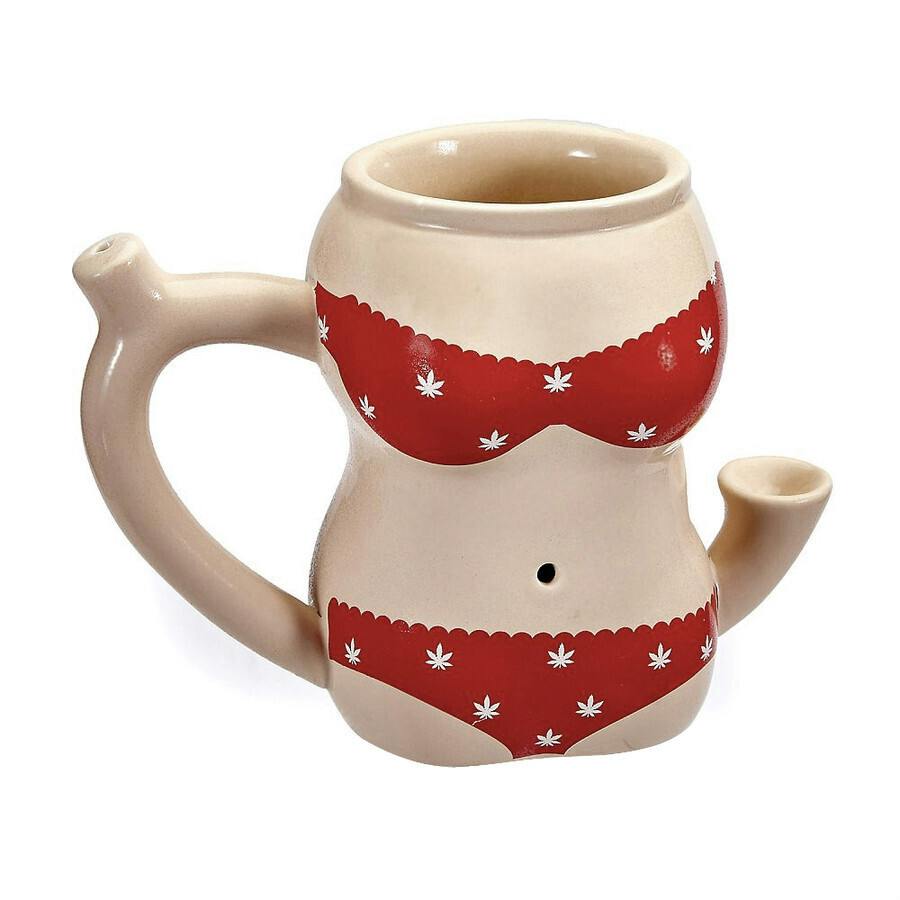 Premium Roast & Toast Ceramic Mug with Pipe - Leaf Bikini Woman Red