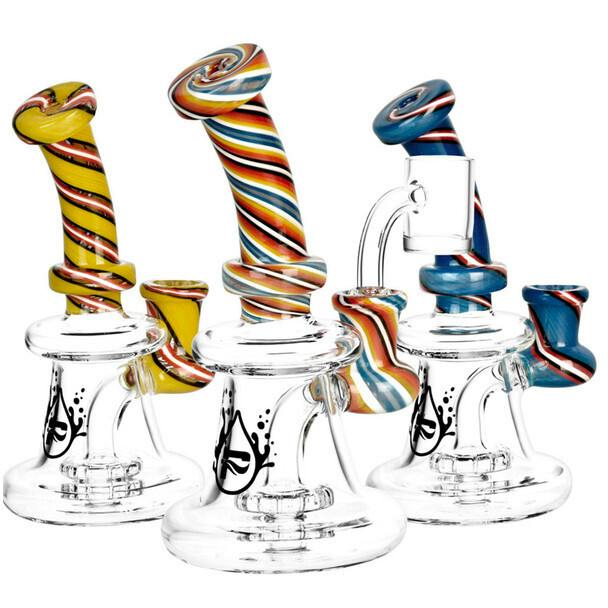 Pulsar - 6" Retro Stripe Swirl Dab Rig (Assorted Colours)