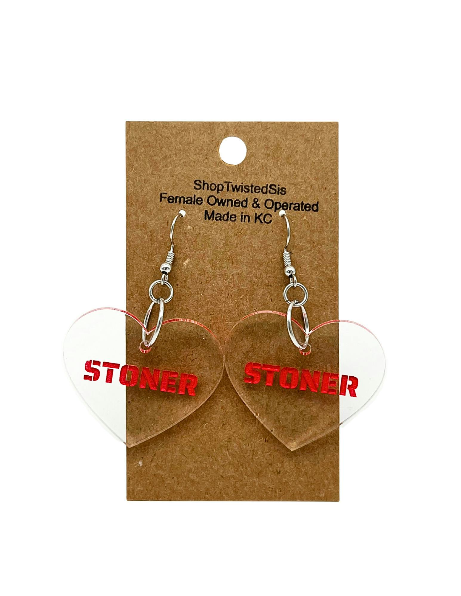 TWISTED SIS STONER HEART DANGLE EARRINGS