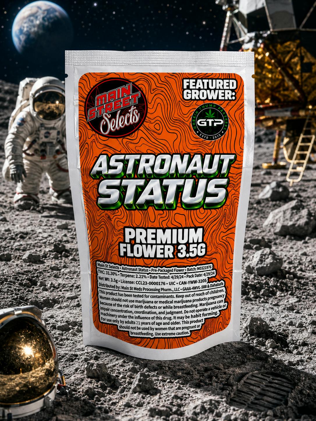 Green Thumb Pharms - Astronaut Status - 28.20% THC, 2.21% TERPS - 3.5g Prepackaged - SATIVA