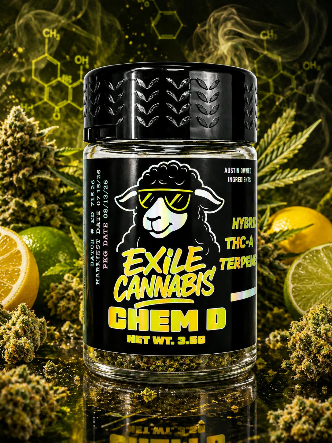 Exile Cannabis - Chem D - 3.5g Pre-Packaged - 31.38% THC, 3.18% TERPS - HYBRID