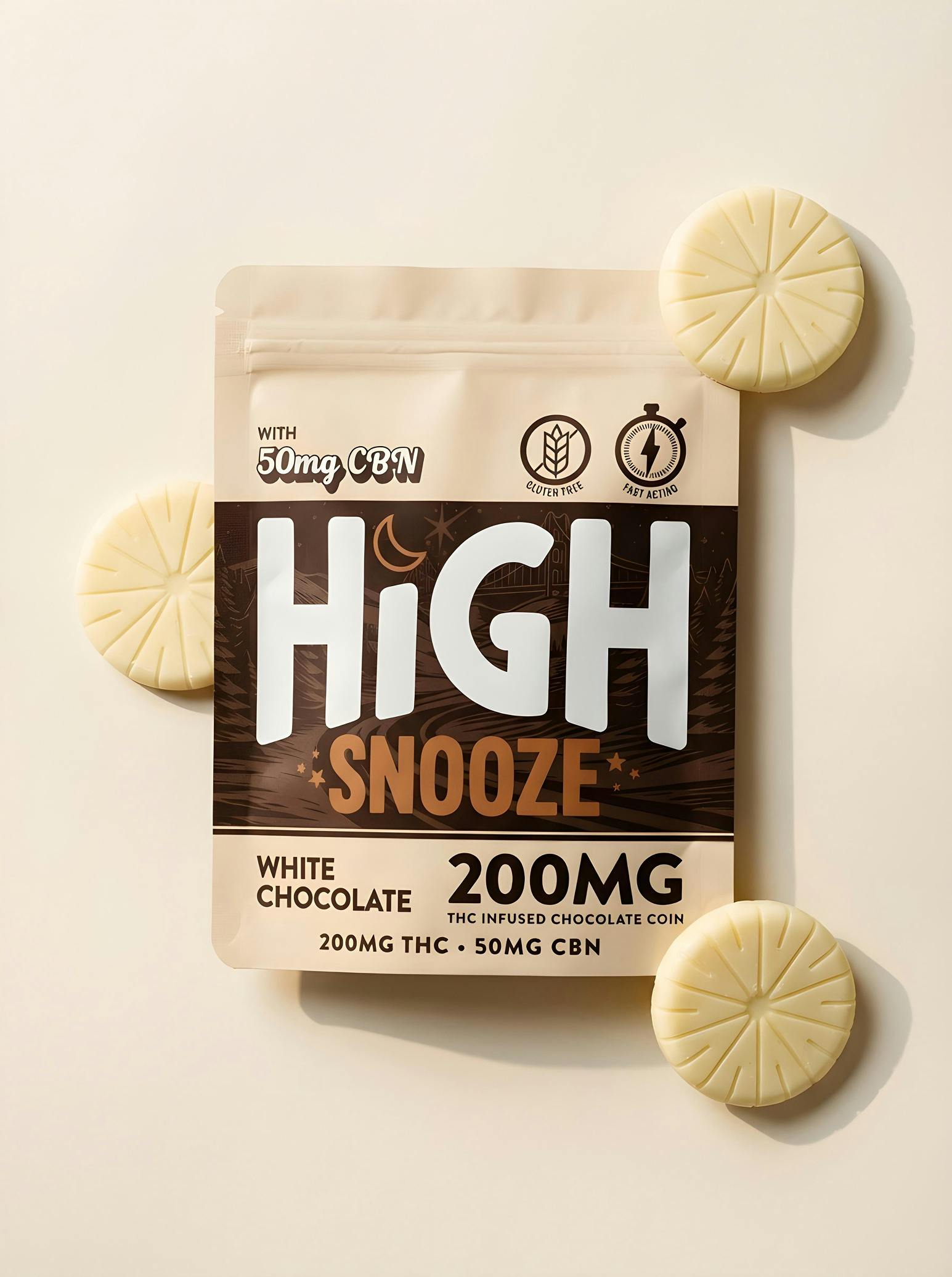 High Snooze - Chocolate Coin - 200mg - 4:1 THC/CBN - Rest - White Chocolate