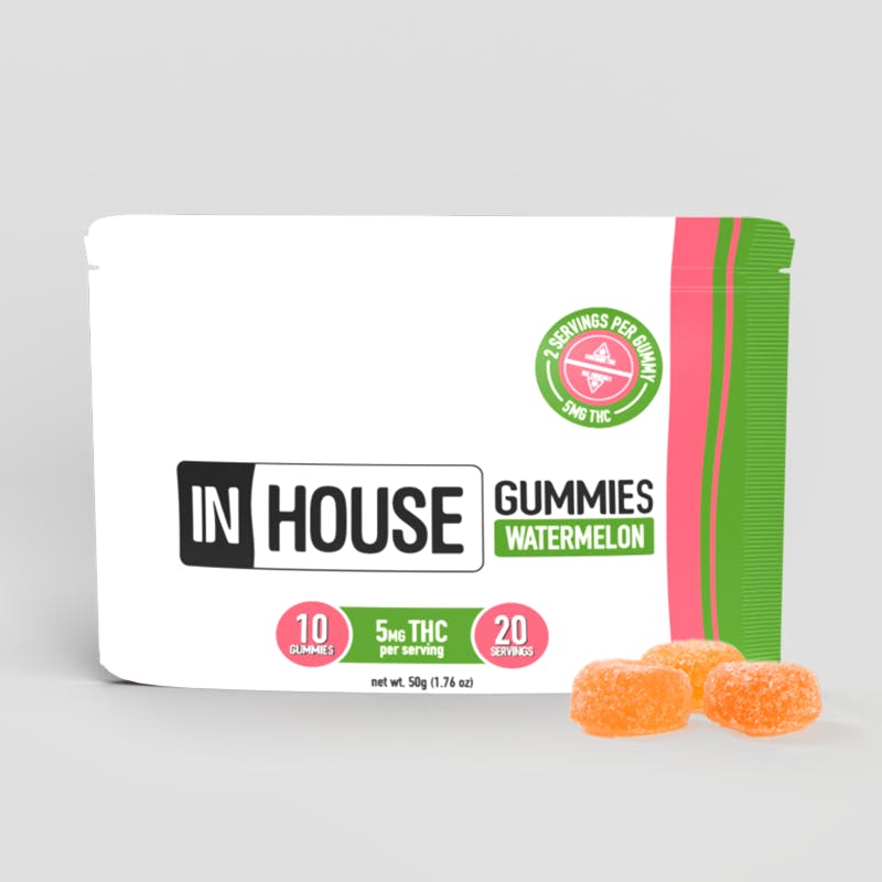 InHouse | Watermelon Gummies | 100mg THC 100mg CBG at Seaside Cannabis Company | Best Dispensary on Cape Cod