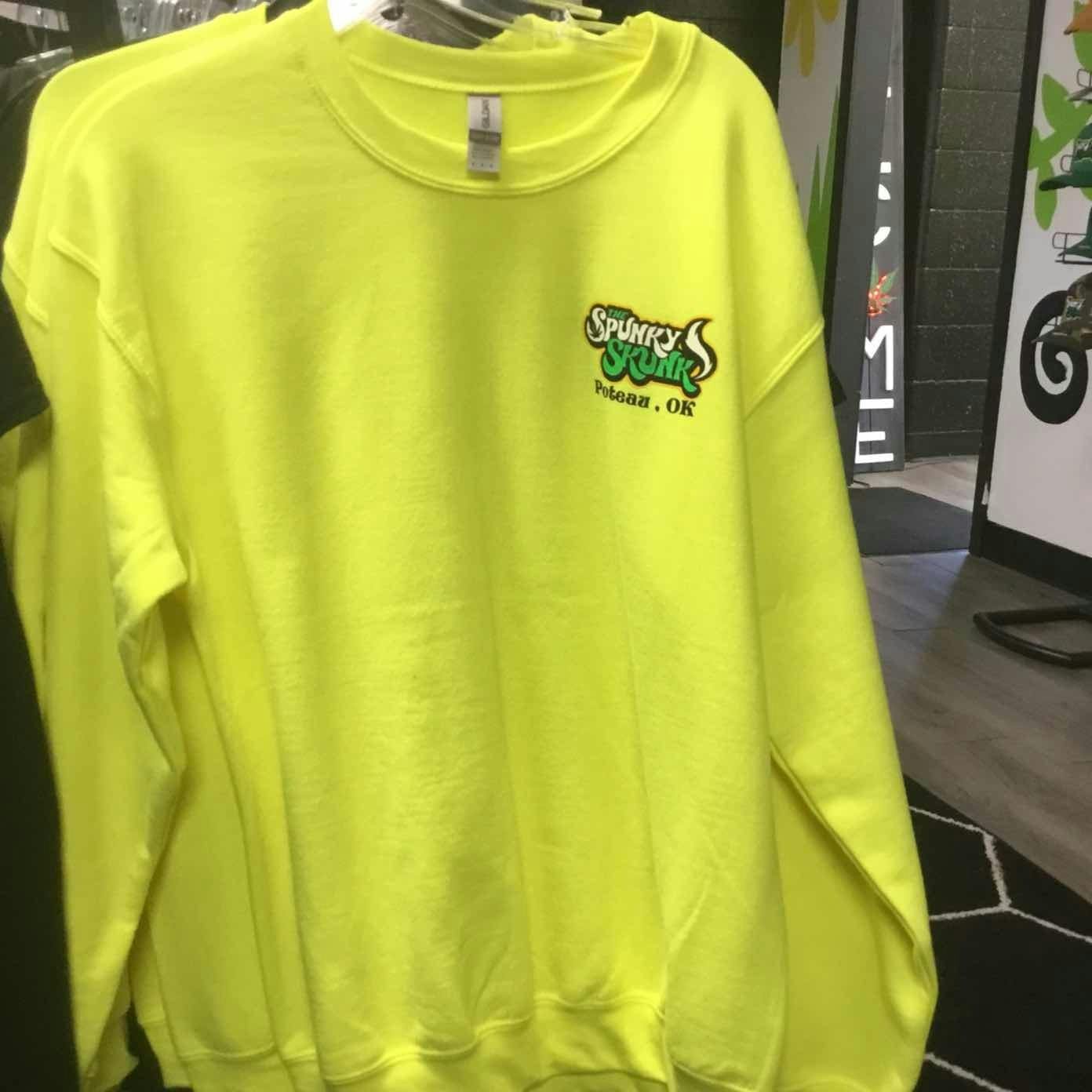 $30 | Spunky Skunk Sweatshirt | Safety Yellow