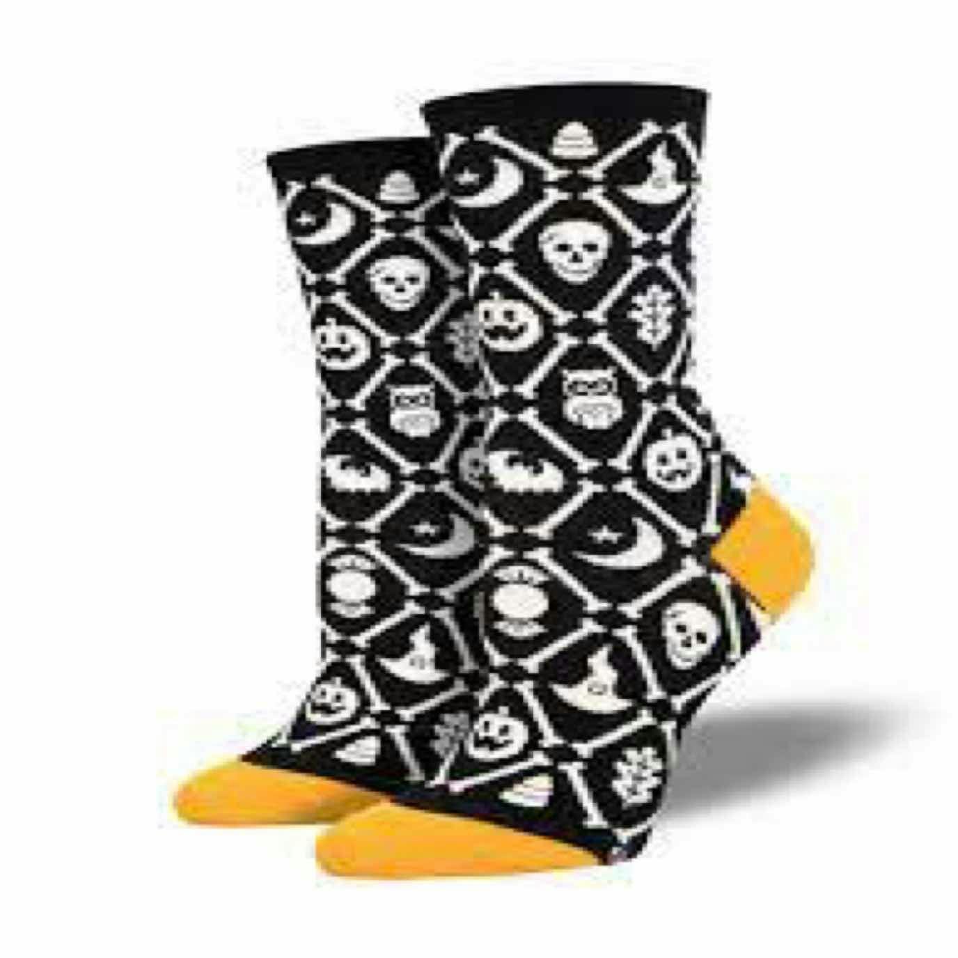$8 | Spooky Icons | Black/ Orange | Socksmith