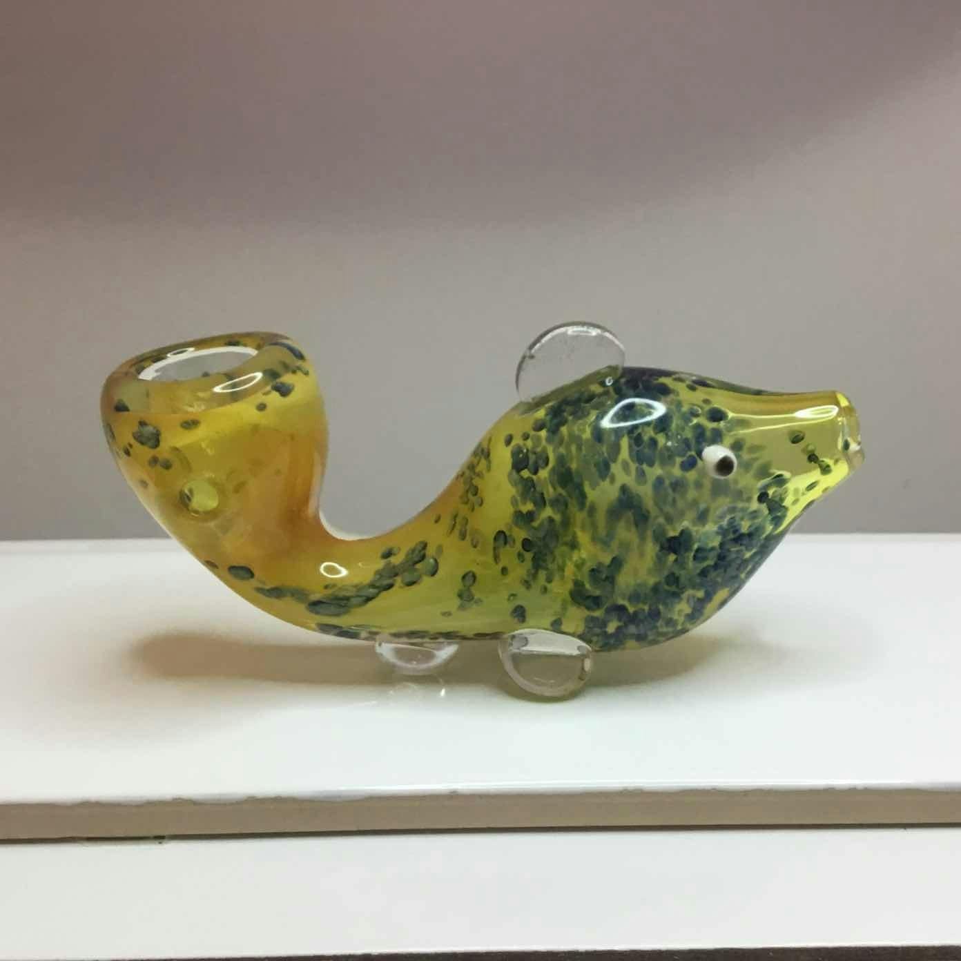 $18 | Gold Fumed Frit Glass Fish Pipe | SPS Wholesale | 0446