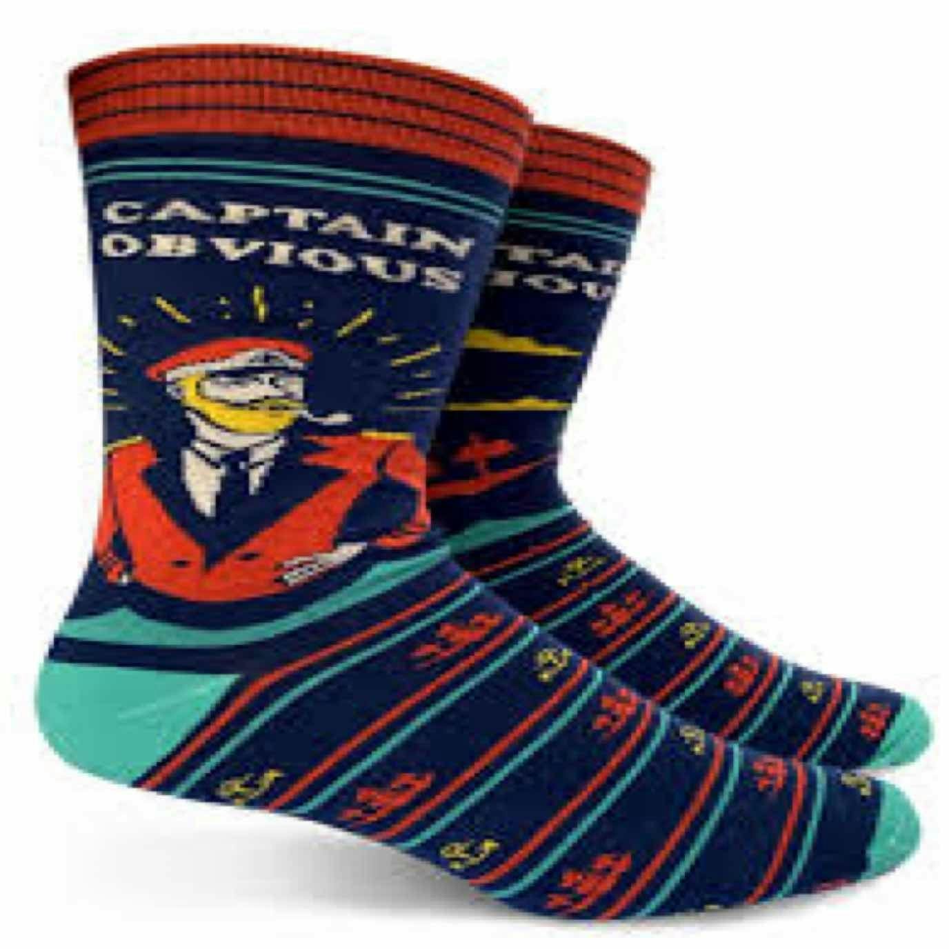 $12 | Captian Obvious Mens Crew Sock | Groovy Things | 613