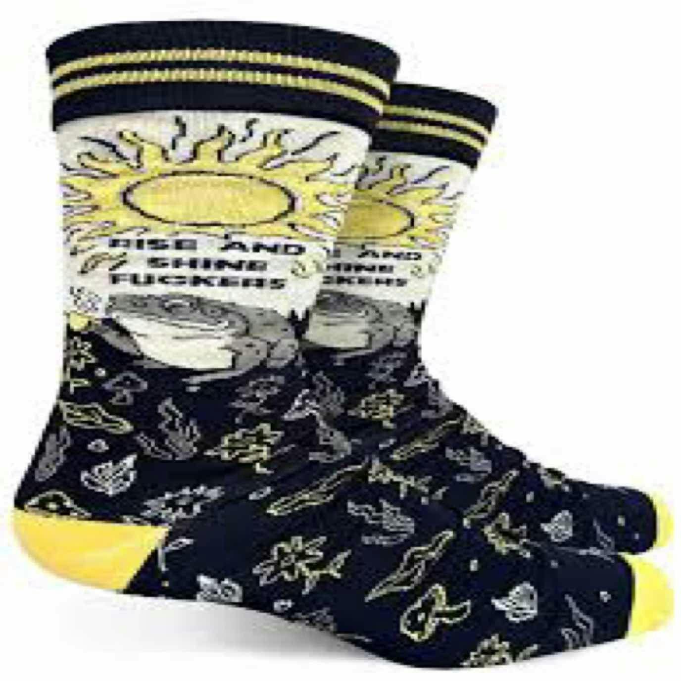 $12 | Rise and SHine Fuckers Mens Crew Sock | Groovy Things | 620