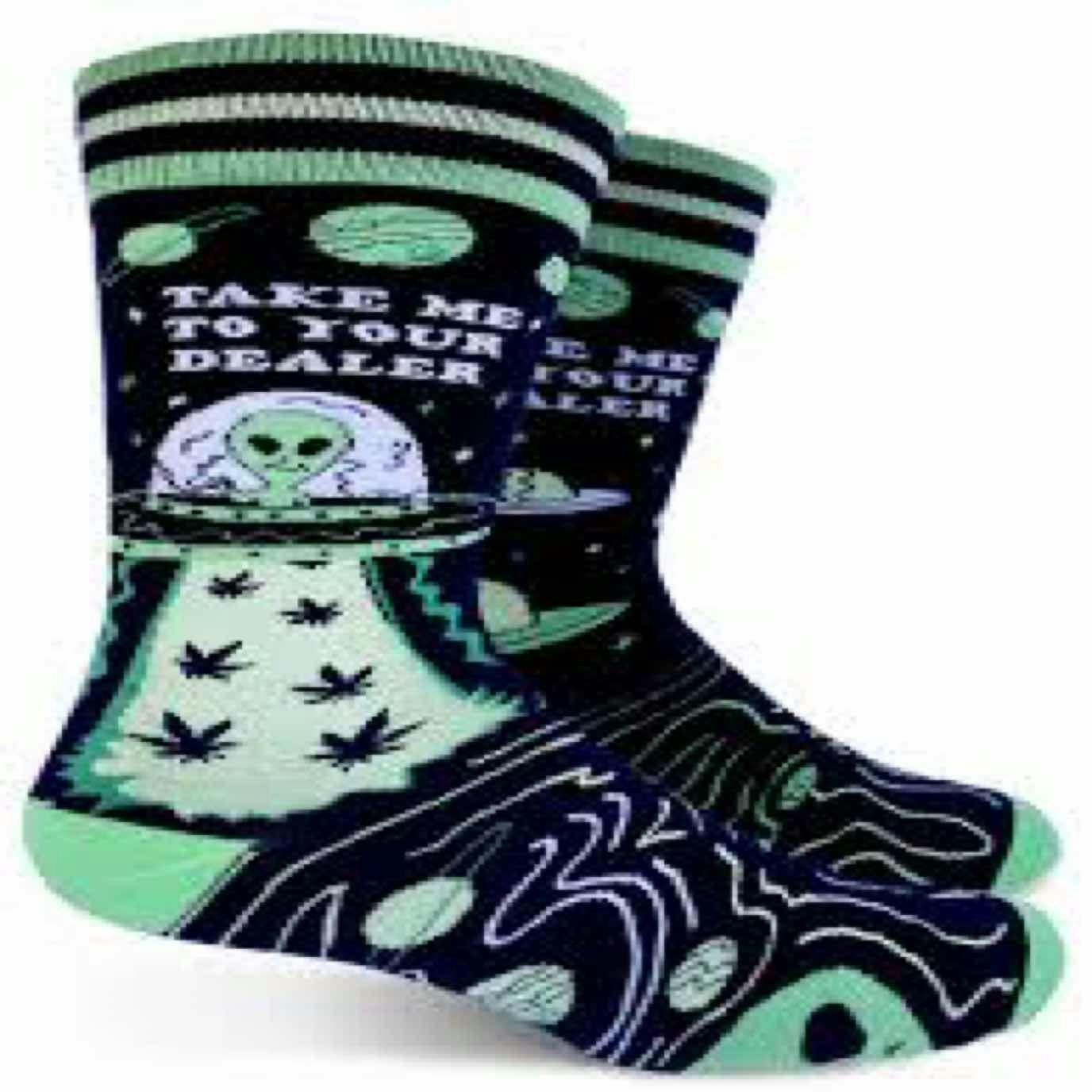 $12 | Take Me to Your Dealer Mens Crew Sock | Groovy Things | 612