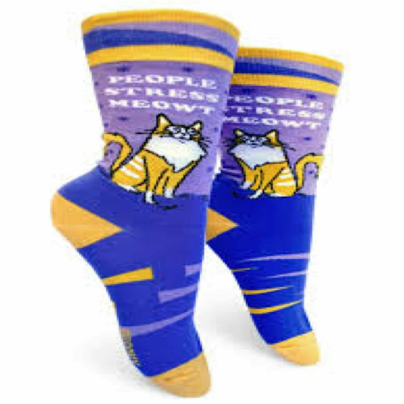$12 | people stress meowt Womens Crew Sock | Groovy Things | 0600