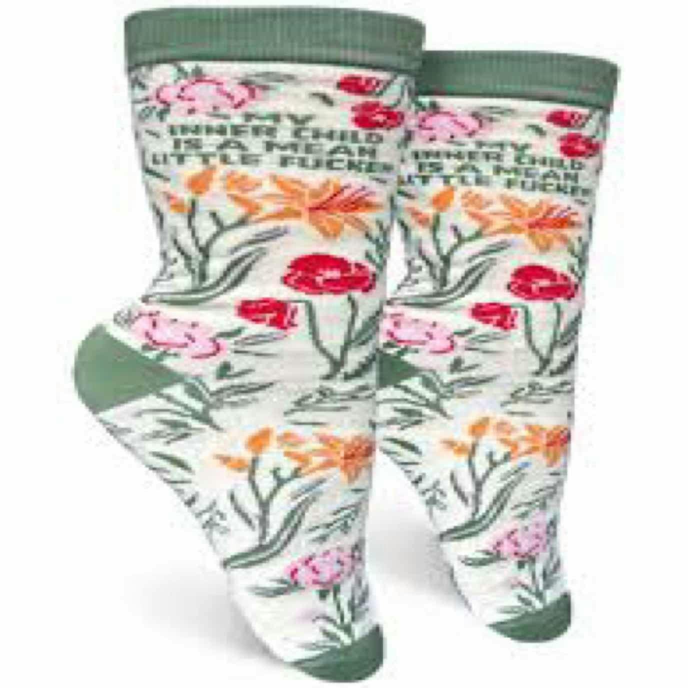 $12 | My Inner Child Is a Mean Fucker Womens Crew Sock | Groovy Things | 0609