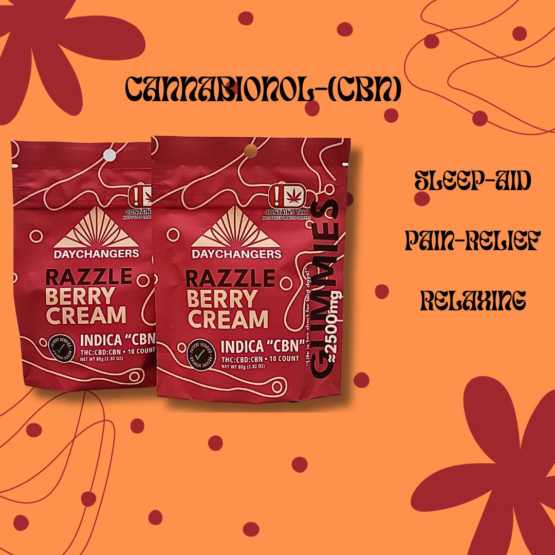 $30 | 2500mg CBN:THC:CBD 1:1 Gummies | Day Changers | Razzle Berry Cream