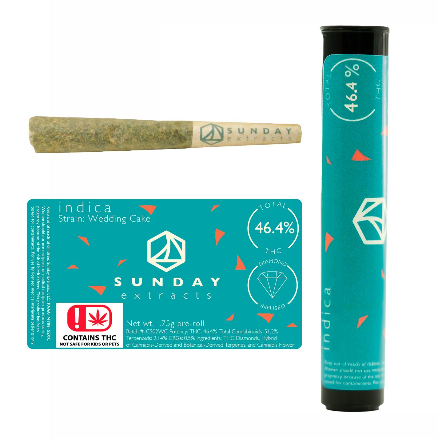 $4 | .75g Diamond Infused Pre-Roll | Sunday Extracts | Wedding Cake