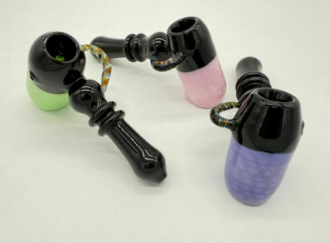 $25 | 6.5" Black & Slim Color Hammer Bubbler w/ Handler | AAA Glasspipes | Pink | 803