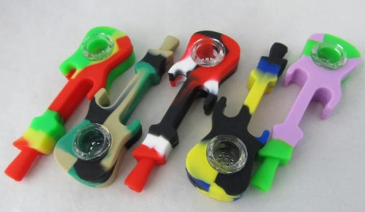 $11 | 4.5” Guitar Silicone Pipe w/ Glass Bowl | AAA Glasspipes | 788