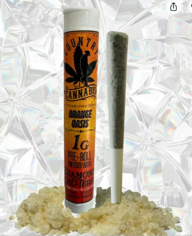 $15 | 1g Diamond Infused Preroll | Country Cannabis | Orange Oasis