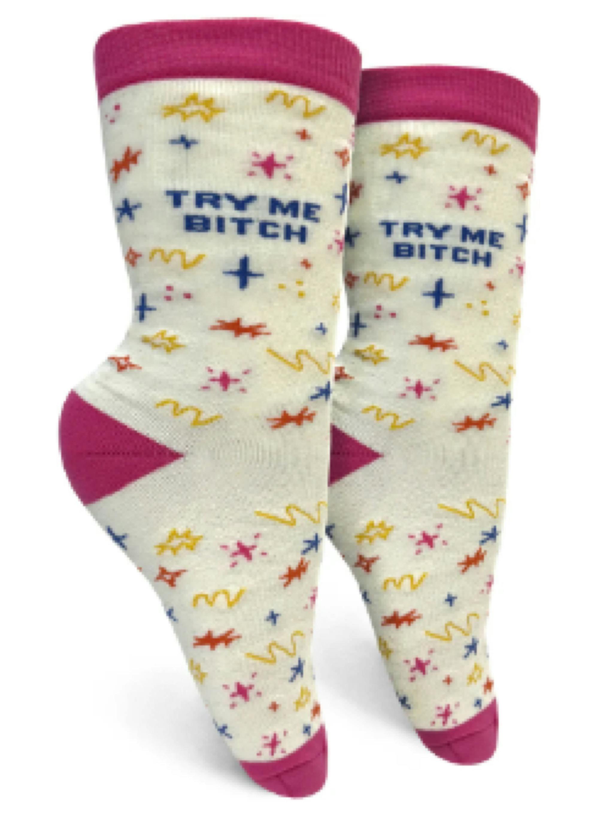 $12 | Try Me Bitch Womens Crew Sock | Groovy Things | 0823