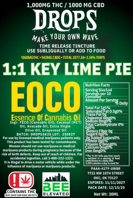 $35 | 1:1 THC/CBD 1000mg Tincture | Bee Elevated | Key Lime Pie
